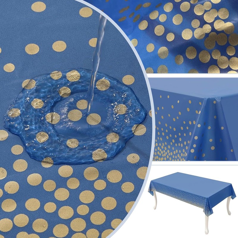 5 Pack Disposable Plastic Tablecloth,137x274cm Gold Stamping Dot Rectangular Table