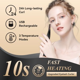 FUWEN Rizador de Pestañas Eléctrico, Portátil Rizador de Pestañas Termico para Maquillaj, Mini Rizador de Pestañas Calentado Recargable USB para Mujeres, 3 Modos de Calor, 24 Horas de Larga Duración