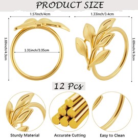 CRASPIRE 12Pcs Leaf Napkin Ring Set of Gold Ring Napkin Holders Dining Table Elegant Fall Tabletop Decor Serviette Buckles Metallic for Wedding Dinner Banquet Holiday Party Easter Christmas