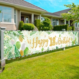 HOWAF Happy 18th Birthday Banner, Sage Green Gold Happy Birthday Banner 18th Birthday Decorations for Women Men Happy Birthday Decorations Party Supplies 18th Birthday Gifts For Her, 8.5ft x 1.3ft