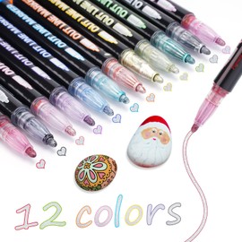 TEVILIK Glitter Pens Magic Pens Advent Calendar Girls Children Party Bag Children's Birthday Party 12 Outline Pens Metallic Magic Pens for Scrapbooking Crafts Girls Gifts 4-12 Years