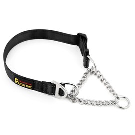 Plutus Pet Martingale Dog Collar with Stainless Steel Chain and Reflective Nylon, Adjustable No Pull Training Collar, for Small Medium, and Large Dogs, Black, M