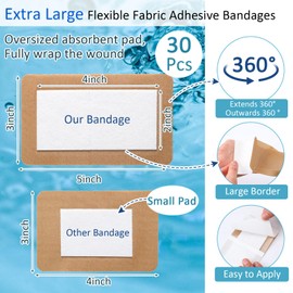 Geiserailie 30 Pcs Flexible Extra Large Adhesive Bandages 5" x 3" Sterile Fabric Adhesive Bandages with Non Stick Pad, Latex Free for Wound Care