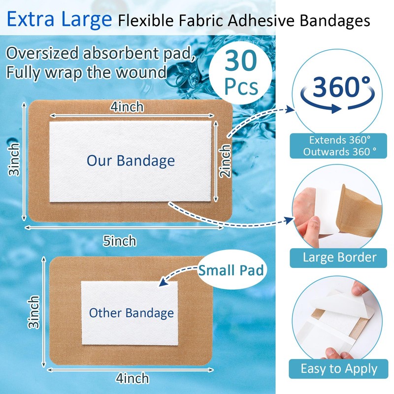 Geiserailie 30 Pcs Flexible Extra Large Adhesive Bandages 5" x