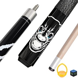 POCUSTIK 58" 2-Piece Pool Cue Stick Irish Linen Wrap,Canadian Maple Billiard Sticks with 13mm Tip,House Bar Pool Stick Hand Painted for Men Women - Black,19 Oz