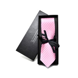 Sweet Leaf High Quality Striped Pink Tie for Men - 100% Silk - Classic, Elegant and Modern - (Ideal for a Gift, Men for Birthday, Wedding, Work...), pink