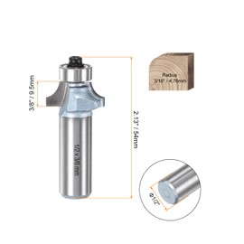sourcing map 2pcs Roundover Router Bit 1/4 Shank 3/16" Radius 54mm Length Tungsten Steel Tipped Edge Rounding Over Bit with Bearing Guide, Woodworking Milling Tool, Light Blue