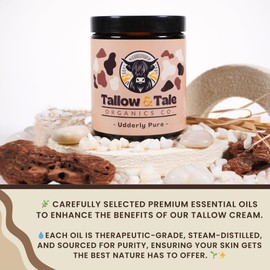 Tallow And Tale Grass-Fed & Finished Organic Tallow Cream | Face & Body Moisturizer | For Sensitive, Dry & Irritated Skin (8 OZ, Udderly Pure – Unscented)