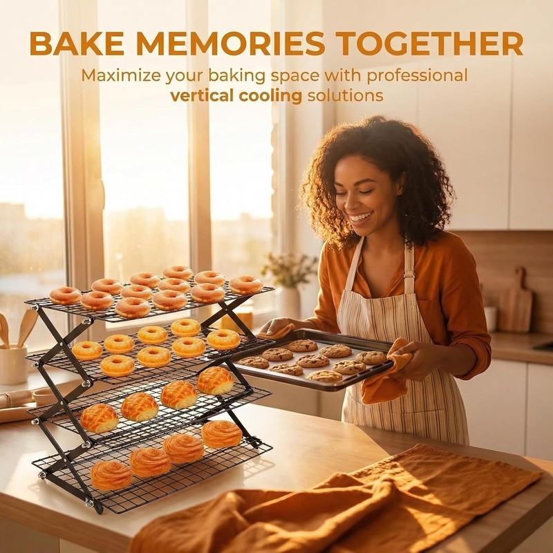 Velorique Collapsible Cooling Rack, Adjustable Stainless Steel Drying Rack (FOLD-2-TIER)