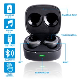 Grundig True Wireless Bluetooth Kopfhörer - 5 Stunden Spielzeit - USB C Aufladung - Schwarz