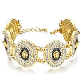 Aononu Women's Gold Lion Head Linked Chain Bracelet Cute Animal Sparkly Hip Hop Colored Crystal Enamel Costume Party Jewelry (Black-6 Oval),AO00006-9