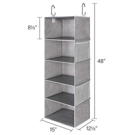 StorageWorks 5-Shelf Hanging Shelves for Closet, Clothes Organizers and Storage, 13" D x 15" W x 47 ¾" H, Gray
