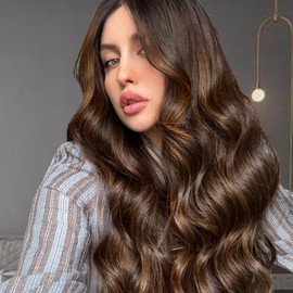 SOMIARIK Ruddish Brown Long wavy Lace Front Wig 13x4 Synthetic Lace Front Wig for Women Pre Plucked with Natural Hairline Heat Resistant Hair for Daily Party 26 Inch