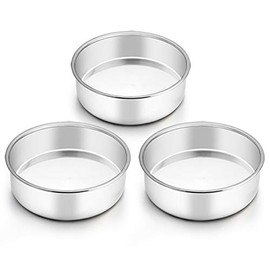 TeamFar 6 Inch Cake Pan, Round Cake Pan Tier Baking Pans Set Stainless Steel, Fit in Pot Pressure Cooker Air Fryer, Healthy & Toxic Free, Mirror Finish & Heavy Duty, Oven & Dishwasher Safe - Set of 3