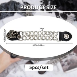 SUPERFINDINGS 5Pcs Leather Waistcoat Extension Chain Motorcycle Vest Extenders Alloy Biker Vest Extenders With Motorbike Engraving 17cm Double Black Chain Vest Extender for Waistcoat
