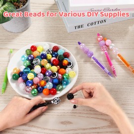Tideme 100 Pcs 20mm Beads for Pens,Beads for Beaded Pens Acrylic Resin Rhinestone Beads Bubblegum Beads Mixed DIY Colorful Jewelry Beads DIY Making Supplies