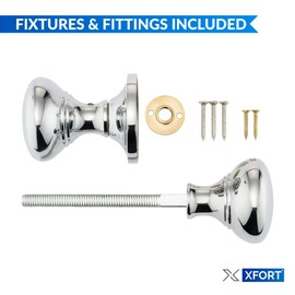 XFORT® Polished Chrome Victorian Rim Knob, Sturdy Solid Brass Rim Lock Knobs, Gate Handle, Rim Knob, Door Knob Handles Complete with Colour Matched Screws for Use with Rim Sashlocks.