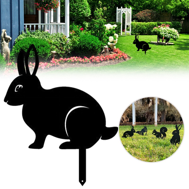 Artistic Rabbit Metal Statue 2D Rabbit Animal Figurine Stakes Outdoor