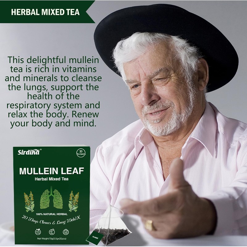 Mullein Tea Bags for Lungs - 20 Teabags (2.47oz/70g), 100%
