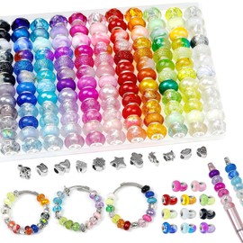 AstraGlam 143PCS FIVEIZERO European Beads – 12 Colors Large Hole Glass Beads for Jewelry Making, Bracelet Making Kit, Assorted Spacer for Bracelets, Necklaces & DIY Crafts