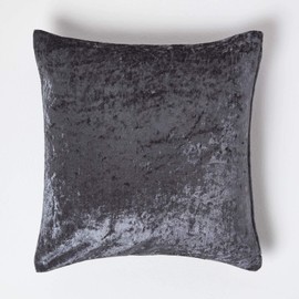 Homescapes Luxury Dark Grey Crushed Velvet Cushion Cover 18 x 18 Inch (45 cm) Square Charcoal Scatter Cushion for Sofa or Bed