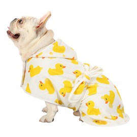 HDE Dog Bathrobe Super Absorbent Quick Drying Towel with Hood for All Dog Breeds Sizes S-XXL - White Rubber Ducks - M