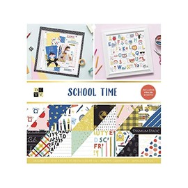 DCWV Printed Cardstock Paper 12x12, 36 Sheets of Scrapbook Paper for Crafts and Card Making, Double Sided Heavy Duty Cardstock with Foil Accents - School Time