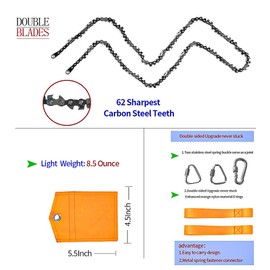 Loggers Art Gens Upgrade 48 Inch High Limb Hand Rope Saw with 46 Feet Rope 62 Sharp Teeth Blades on Both Sides - Folding Pocket Chainsaw for Wood-Cutting, Camping, Hunting and Field Survival