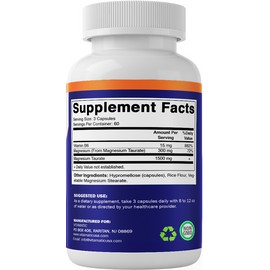 Vitamatic Magnesium Taurate 1500mg per Serving - 180 Vegetarian Capsules (Provid