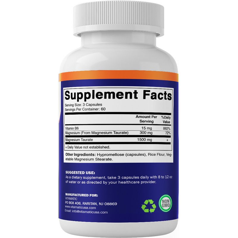 Vitamatic Magnesium Taurate 1500mg per Serving - 180 Vegetarian Capsules