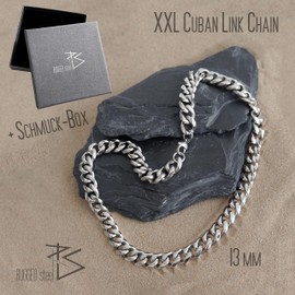 RUGGED STEEL Stainless Steel Curb Chain Solid 13 mm Cuban Link Chain High Gloss Lengths 45 50 55 60 65 cm (Including Jewellery Box), Stainless Steel