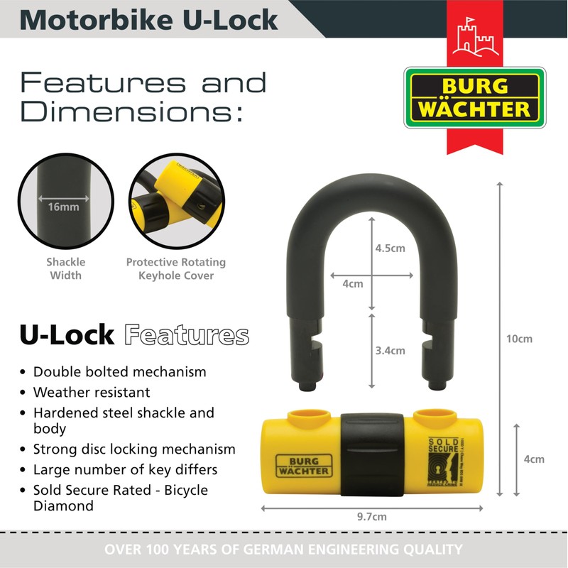 Burg-Wächter 100D Y Sold Secure Gold Motorcycle Single U Lock