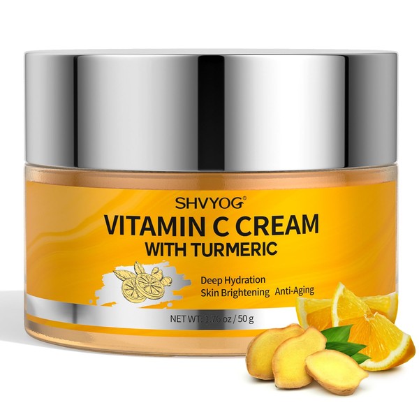 Vitamin C Face Moisturizer, Turmeric Vitamin C Face Cream, Anti-aging Hydration Skin Firming & Brightening Cream for Dark Spots, Wrinkles, Uneven Skin Tone, Vitamin C Lotion for Instant Glow, 1.76 OZ