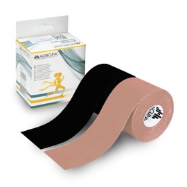 Mobiclinic, Kinesiology Tape, Mobitape, Pack of 2 Tape, 5 cm x 5 m, Kinesiology Therapy, Tape Sport, Muscle Tightening, Hypoallergenic, Breathable, Waterproof, Kinesiotape Colourful, Black and Beige