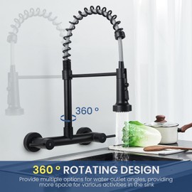 BZIMAK Wall Mount Kitchen Sink Faucet, 8 Inch Center Wall Mount Kitchen Faucets with 3-Function Pull Down Sprayer, Dual Handles Commercial Faucet for Kitchen Laundry Restaurant (Black)