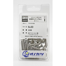 Onokatsu 172-00-0630 Countersunk Head Tapping Screws, Stainless Steel, 6x30, Pack of 32
