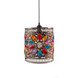 Loxton Lighting Moroccan Style Jewel Drum in Amber, Blue, Red and Yellow on a Copper Frame