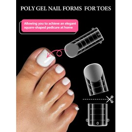 EBANKU Poly Gel Nail Forms for Toes, Long Square Dual Forms for Pedi Nail Extension Poly Gel Toenails Set Reusable Toe Nail Tips Mold, 120Pcs 12 Sizes