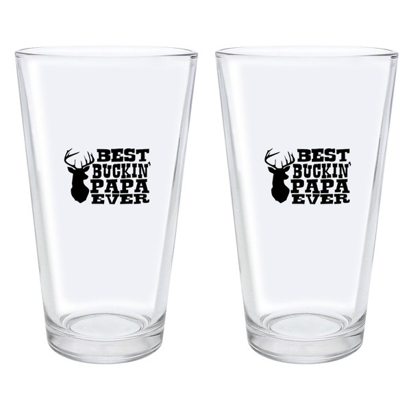Papa Best Buckin' Papa Ever Deer Hunting Glass for Papa Pint Glasses 2-Pack Pint Glass Set Clear