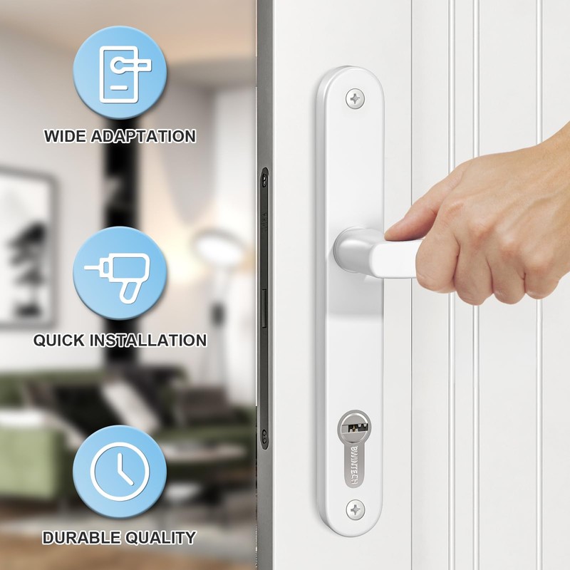 GANZTECH 1 Set White UPVC Aluminum Door Handle, 92mm PZ