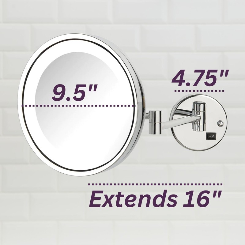 JERDON Lighted Wall-Mounted Makeup Mirror - Direct Wire Magnifying Mirror