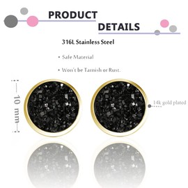 ATIMIGO Druzy Gold Plated Stud Earrings Set for Women Men Stainless Steel Hypoallergenic Pierced Earrings 12 pairs