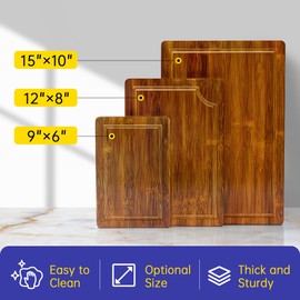 welsteepse Bamboo Cutting Boards, (Set of 3) with Juice Groove, Bamboo Wood Cutting Board Set for meat, fruit and cheese