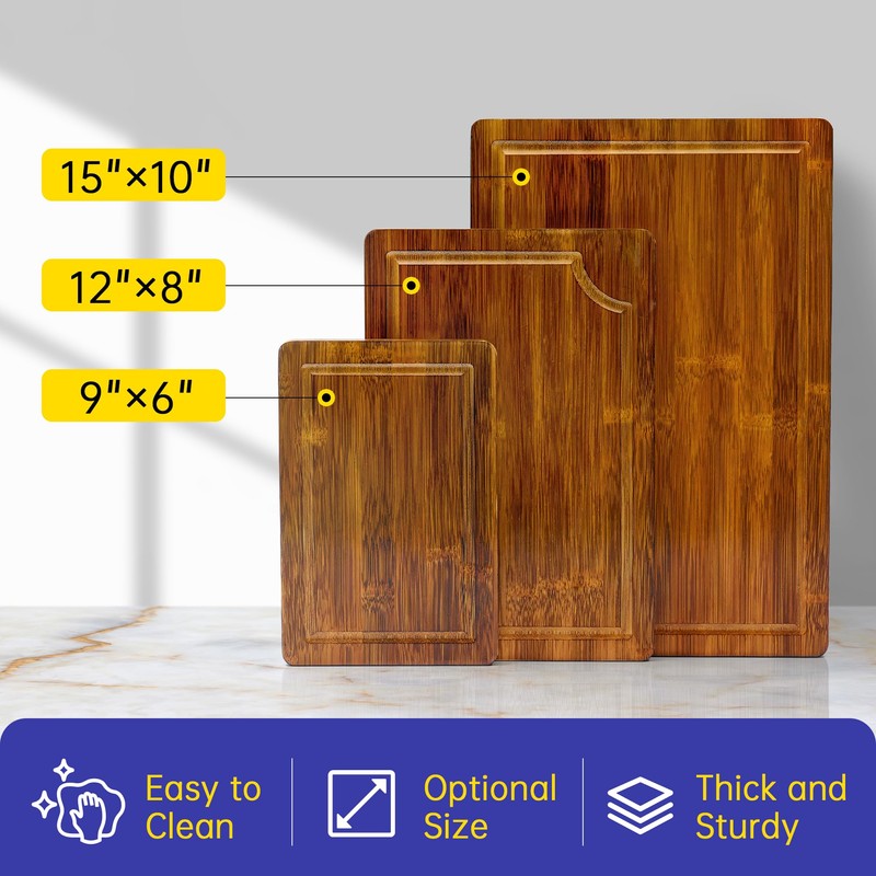 welsteepse Bamboo Cutting Boards, (Set of 3) with Juice Groove,