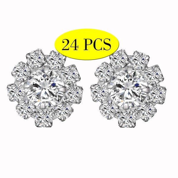 24PCS Rhinestone Buttons for Crafting Silver Crystal Flower Button Embellishments Crafting Bulk for Cardigan Clothing Sewing Decoration