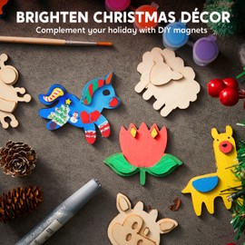 JOYIN 12 Wooden Magnet Creativity Arts & Crafts Painting Kit for Kids, Decorate Your Own Painting Gift for Easter Basket Stuffers, Birthday Parties and Family Crafts, Party Favors for Boys Girls