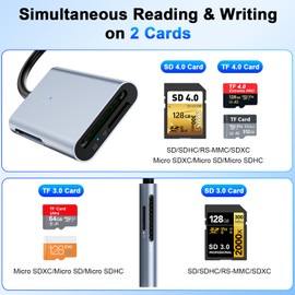 USB C 312MB/S SD 4.0 Card Reader, UHS-II SD TF Card Reader, Dual SD Dual TF Memory Card Reader for SD Micro SD SDXC SDHC MMC RS-MMC Micro SDXC UHS-II and UHS-I Cards for Laptops, Tablets, Smartphones
