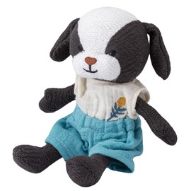 CUDDLE CORNER Puppy Stuffed Animal 5" Organic Cotton Knitted Plush Toy in Blue & White Sleepwear, Soft Cuddly Plush Puppy, Adorable Mini Plushie Doll for Babies and Toddlers