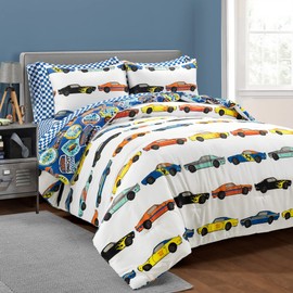 Lush Decor Race Cars Reversible Oversized With Printed Sheet 7 Piece Comforter Set, Full, Multi