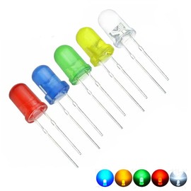 Vrabocry Pack of 100 LED Light Diffuse Diodes LED Lamp Emitting Mixed Kit 5 Colours x 20 Pieces 5 mm White Red Yellow Green Blue (Multicoloured Head)